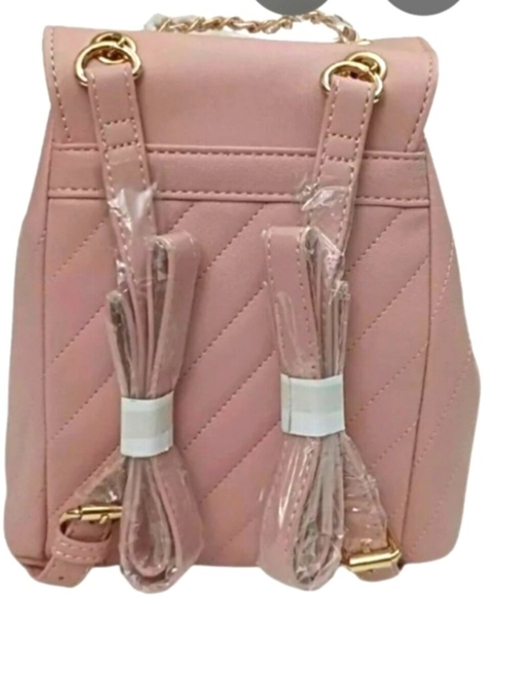 bebe Hera Blush Quilted Mini Backpack with Gold Chain - Picture 2 of 4